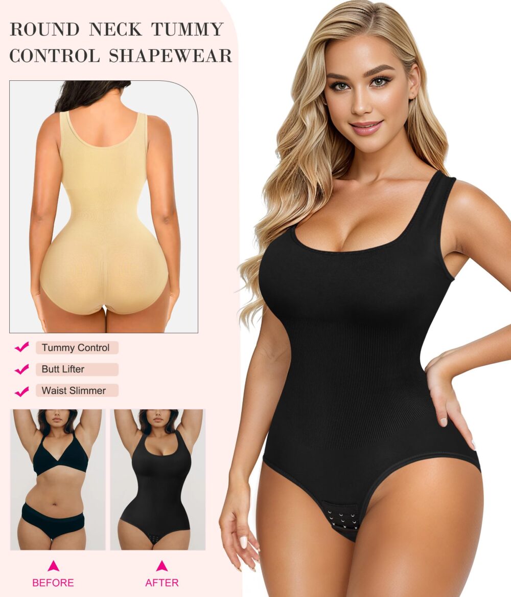 Womens' Waist Trainer Seamless Round Neck Tummy Control Shapewear Bodysuit - Image 13