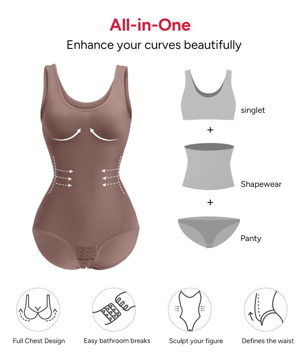 Womens' Waist Trainer Seamless Round Neck Tummy Control Shapewear Bodysuit - Image 12