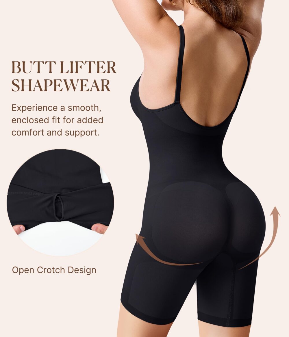 Waist Trainer Bodysuit for Women Tummy Control Shapewear Round Neck Seamless Butt Lifter Full Body Shaper - Image 3