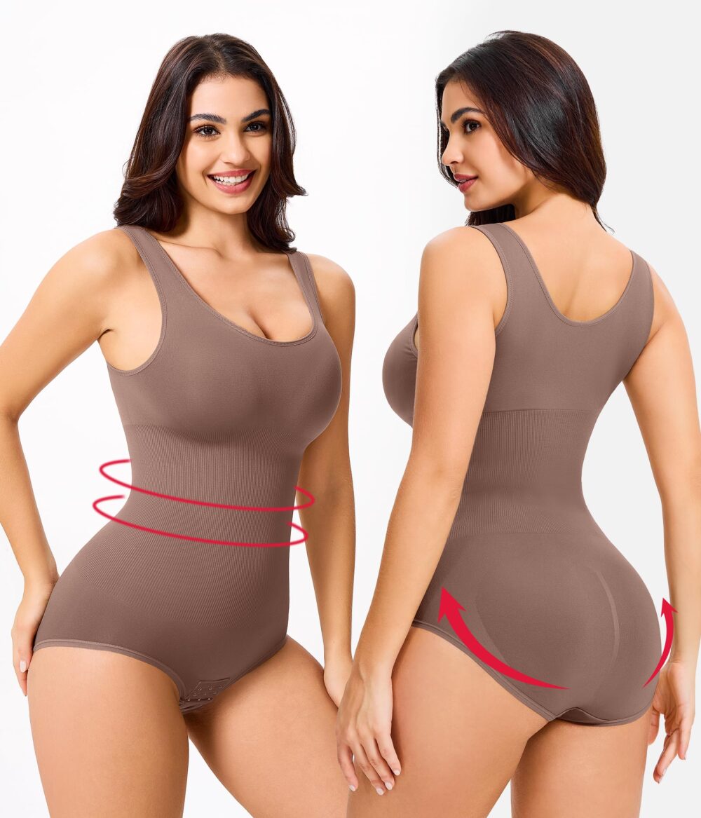 Womens' Waist Trainer Seamless Round Neck Tummy Control Shapewear Bodysuit - Image 9