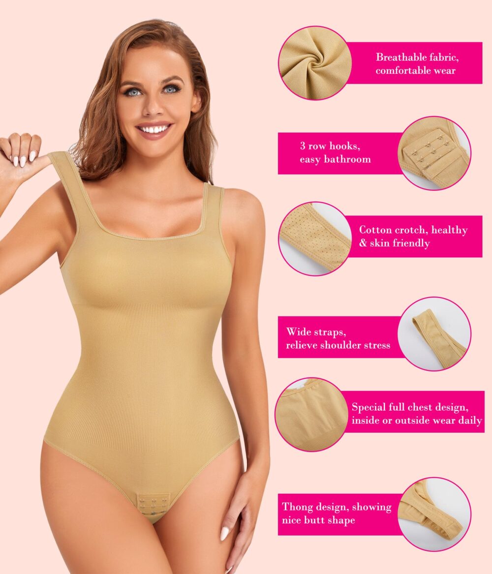Womens' Waist Trainer Seamless Round Neck Tummy Control Shapewear Bodysuit - Image 24